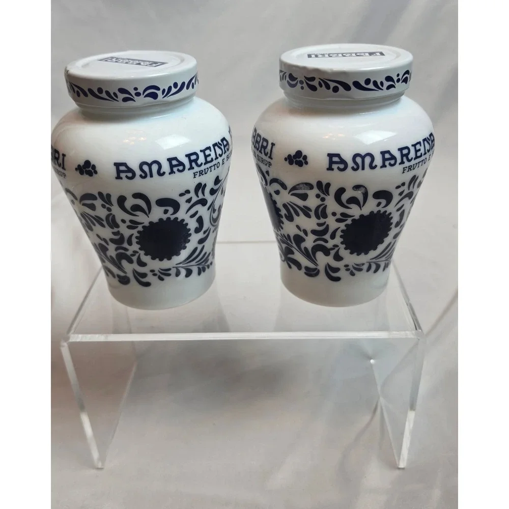 Vintage Fabbri 1905 Amarena Cherry Milk Glass Jars Pair Italian Kitchen Decor